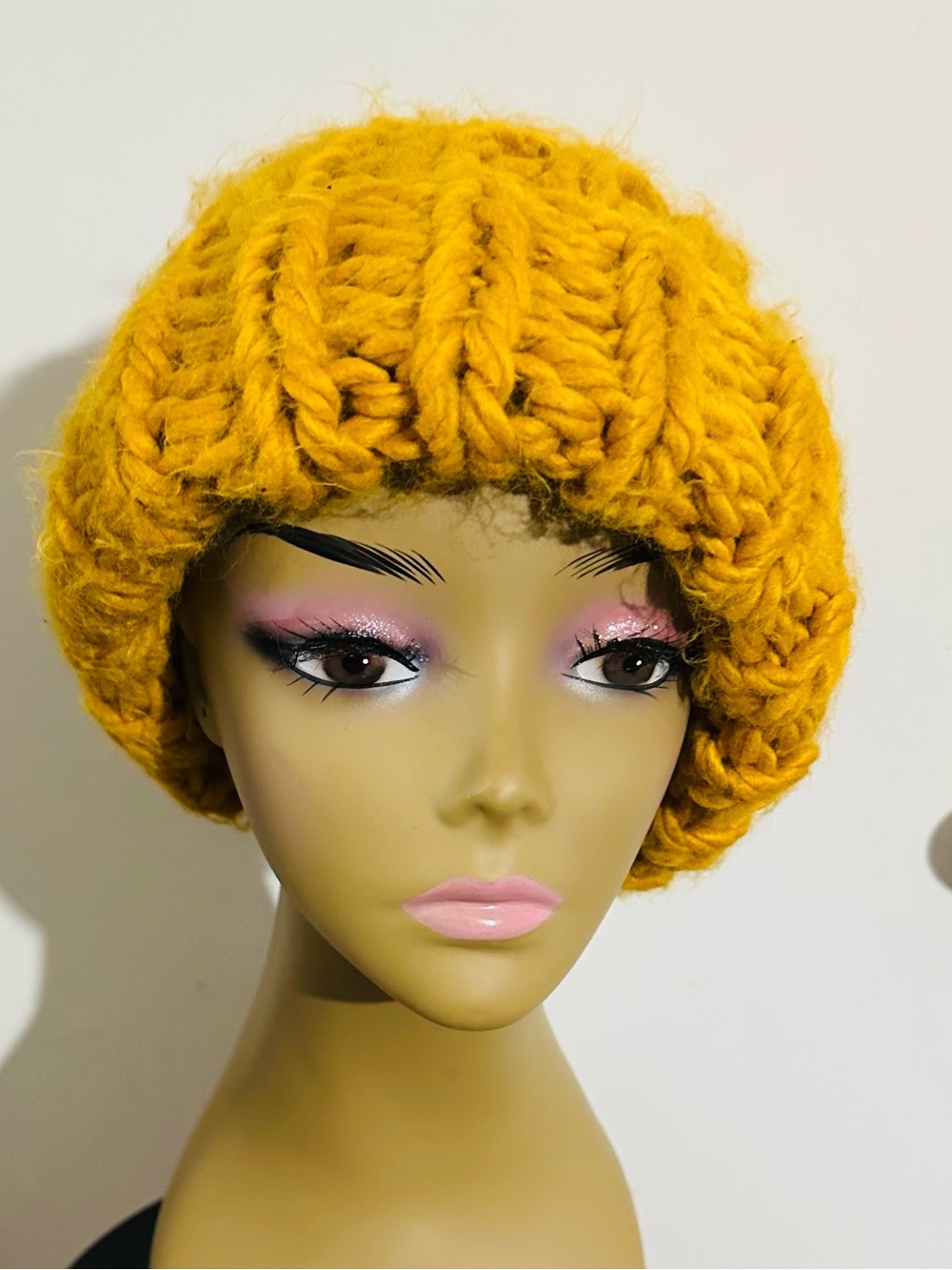 ZARA Mustard Yellow Chunky Knit Beanie Hat Size M